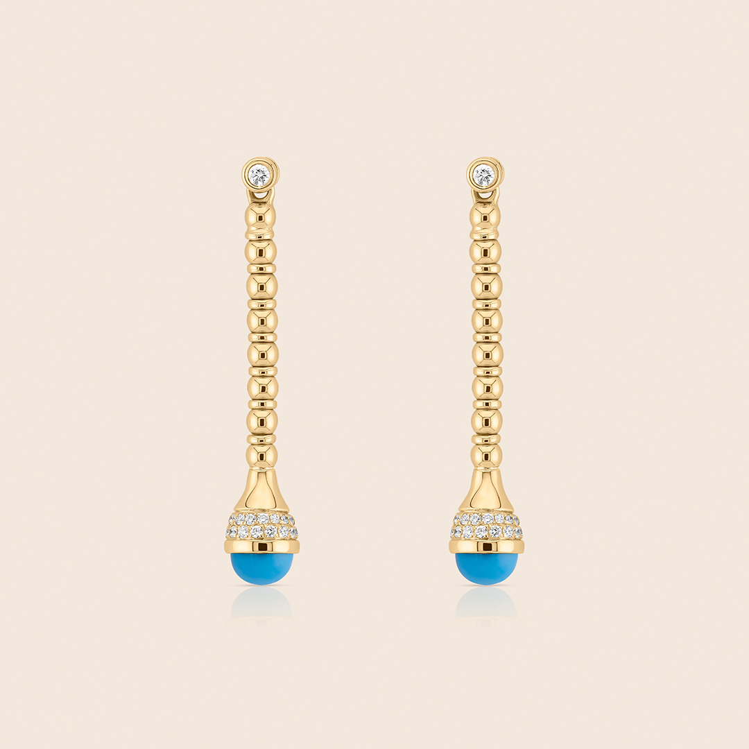 138 nephele yellow gold diamond earring with turquoise drops - Image 1