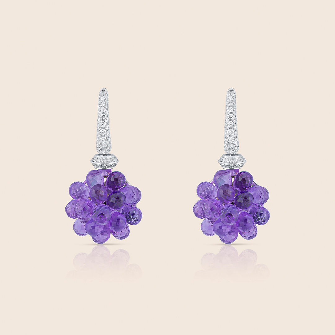 142 aurora white gold diamond earring with amethyst - Image 1