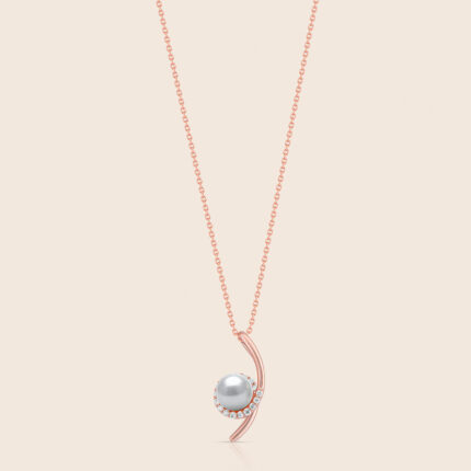 lavita rose gold flow pendant with diamonds and a center pearl