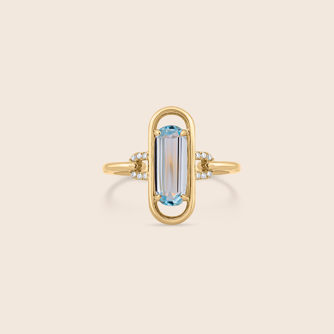 211 affinity yellow gold diamond ring with blue topaz - Image 1