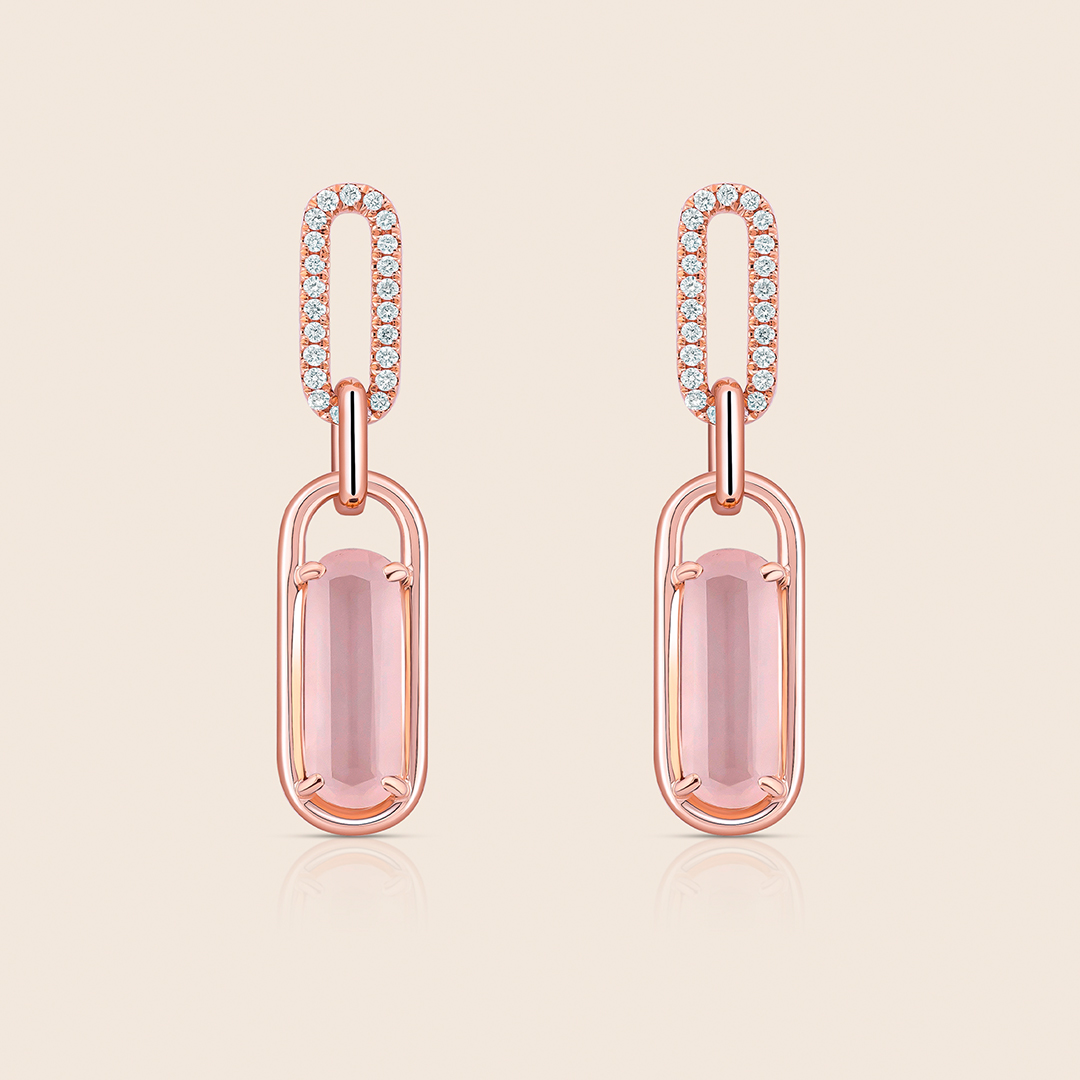 56 affinity rose gold diamond earring with rose quartz - Image 1