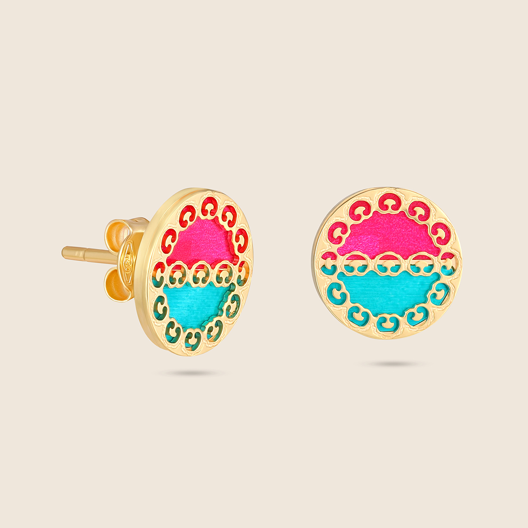 S911H89TM7_1 Novelty yellow gold earring with gem stones - Image 1