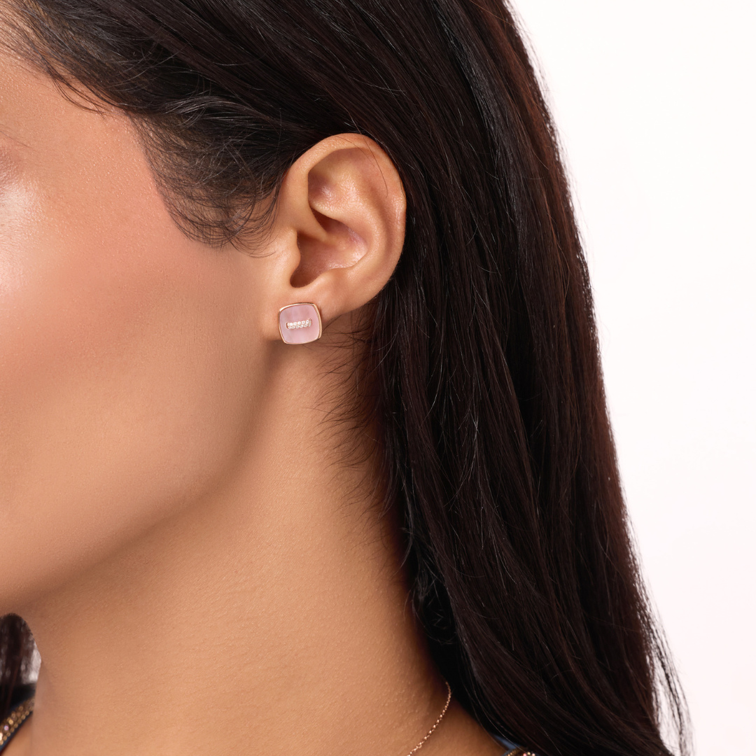 6 novelty yellow gold diamond earring with MOP - Image 1